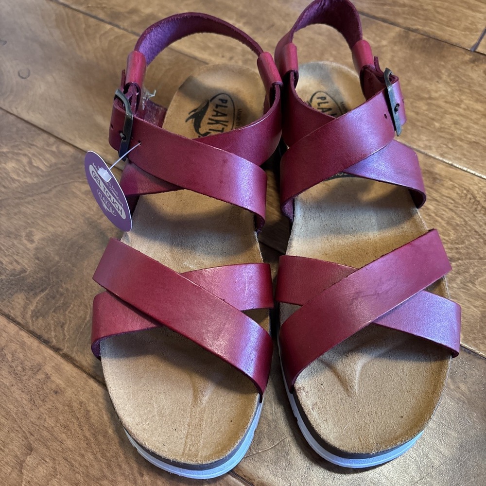 PLAKTON Women's EU 40 US 9/9.5 Vaquetilla Gel Touch Leather Sandals Red New